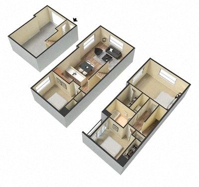 Floor plan for 3 beds, 1 bath, 1368 sqft